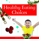 A book cover showing a kid with his hands in the air and pictures of fruit and vegetables.