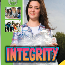 A book cover showing a girl holding a trash bag in a park.