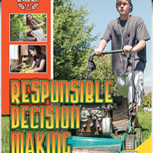 A book cover showing a boy mowing a lawn