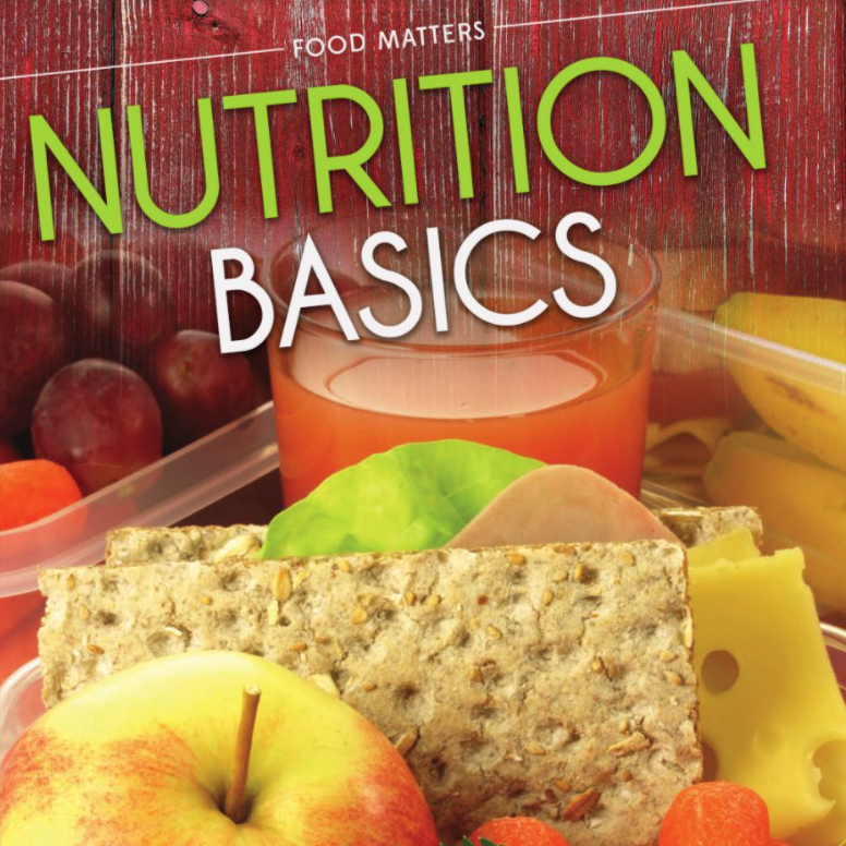 A book cover showing an apple, juice and crackers on a tray