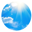 Photo of the sky with clouds and sun rays shining down.
