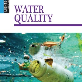 A book cover showing pollution and trash in water