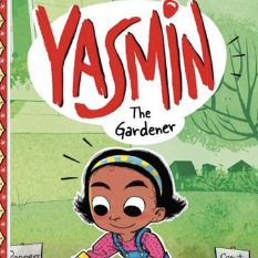 A book cover showing a young girl taking care of a garden