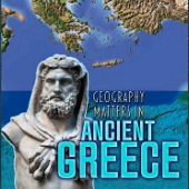 A book cover showing a map of Greece with a Greek statue by it
