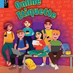 A book cover showing a graphic of several kids holding laptops.