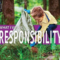 A book cover showing a child picking up trash in a forest.