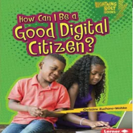 A book cover showing two kids using a computer.