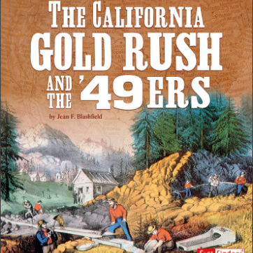 A book cover showing colonists panning for gold
