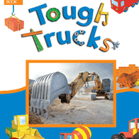 A book cover showing an excavator digging, with various construction vehicles illustrated around the border.