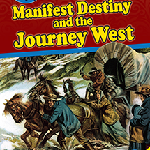 A book cover showing people in covered wagons
