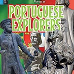 A book cover showing statues of Portuguese explorers