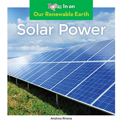 A book cover showing a field with solar panels
