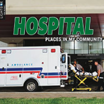 A book cover showing an ambulance at a hospital