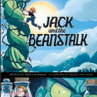 A book cover showing a kid climbing a big beanstalk in the sky