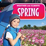 A book cover showing a boy holding an umbrella and a field of flowers