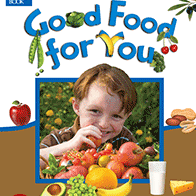 A book cover showing a kid eating vegetables outside.