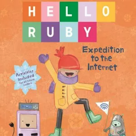 A book cover with a girl wearing computer clothes and a smiling computer