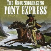 A book cover showing a man riding a horse through a western frontier