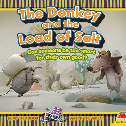 Book cover showing a donkey and a pig talking with a bag of salt.