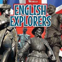 A book cover with statues of English explorers