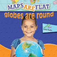 A book cover showing a young child holding a globe, smiling in front of a blue background with a world map.