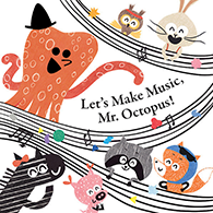 A book cover cartoon showing an octopus and other animals playing music