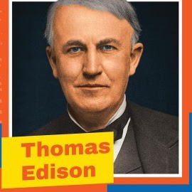 A book cover with a painting of Thomas Edison