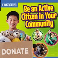 A book cover with a picture of a boy holding a box full of items labelled "Donate"
