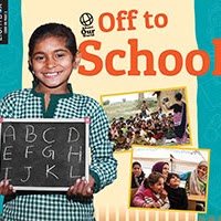 A book cover showing a student holding a chalkboard with letters on it