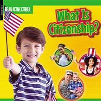 A book cover with a picture of a young boy holding an American flag