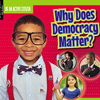 A book cover with a picture of a boy smiling and other kids holding a flag and saying the Pledge of Allegiance
