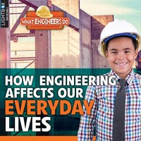 A book cover features a smiling boy wearing a white hard hat and a plaid shirt with a tie, standing in front of a large construction site with steel beams.