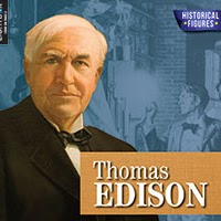 A book cover showing an illustration of Thomas Edison