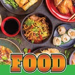 A book cover showing a variety of different foods