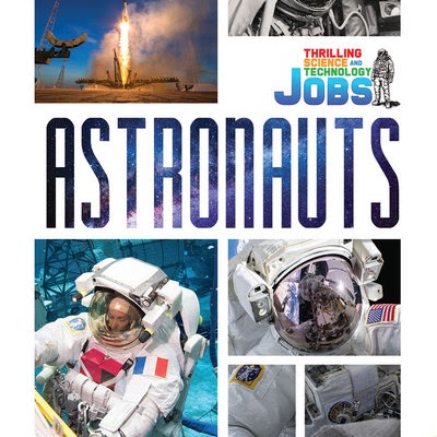 A book cover with several pictures of astronauts in space
