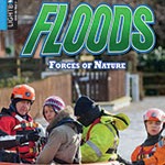 A book cover shows emergency responders in a boat in floodwaters, with submerged houses in the background.