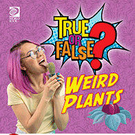 A book cover features a person with pink hair and glasses licking a cactus, set against a purple background with comic-book style text and an illustration of a fantastical plant.