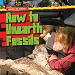 A book cover showing a geologist examining close up a fossil