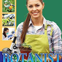 A book cover showing a botanist with a plant and a microscope