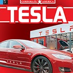 A book cover showing a Tesla car