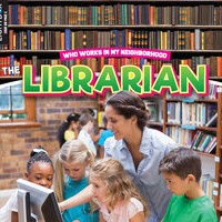 A book cover showing a librarian surrounded by young children