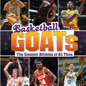 A book cover showing six pictures of famous basketball players