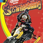 A book cover showing a person on a snowmobile