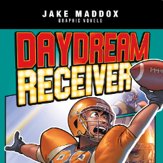 A book cover with a graphic of a football player in an orange uniform reaching out to catch a ball