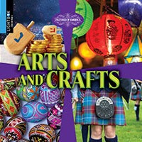 A book cover showing four pictures of paper lanterns, a kilt, painted rocks and a dreidel