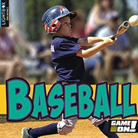 A book cover showing a young player swinging a bat and hitting a ball