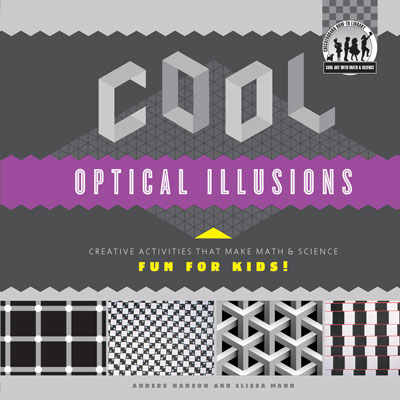 A book cover showing several optical illusions in black and white