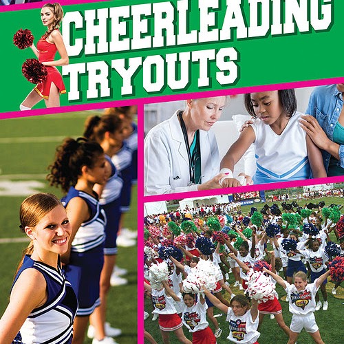 A book cover showing three pictures of cheerleading groups