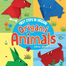 A book cover showing colorful origami animals