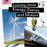 A book cover showing a high speed train and wind turbines